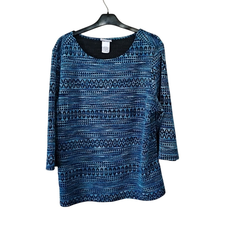 Bon Worth Blue Geometric Print Scoop Neck 3/4 Sleeve Top XL Style 44802